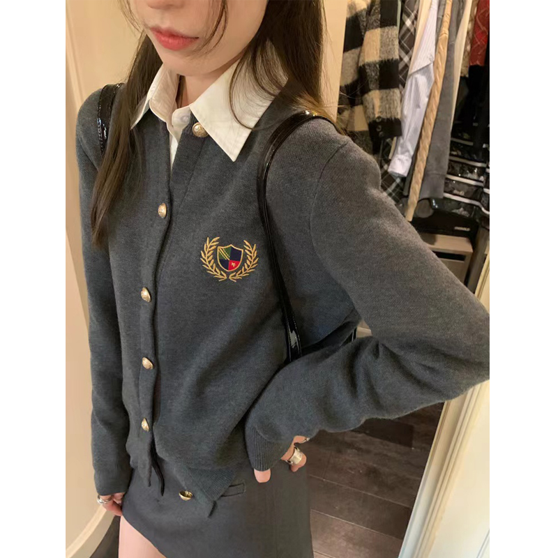 羊毛针织衫开衫女宽松复古气质外套学院风短款上衣百搭小香风毛衣