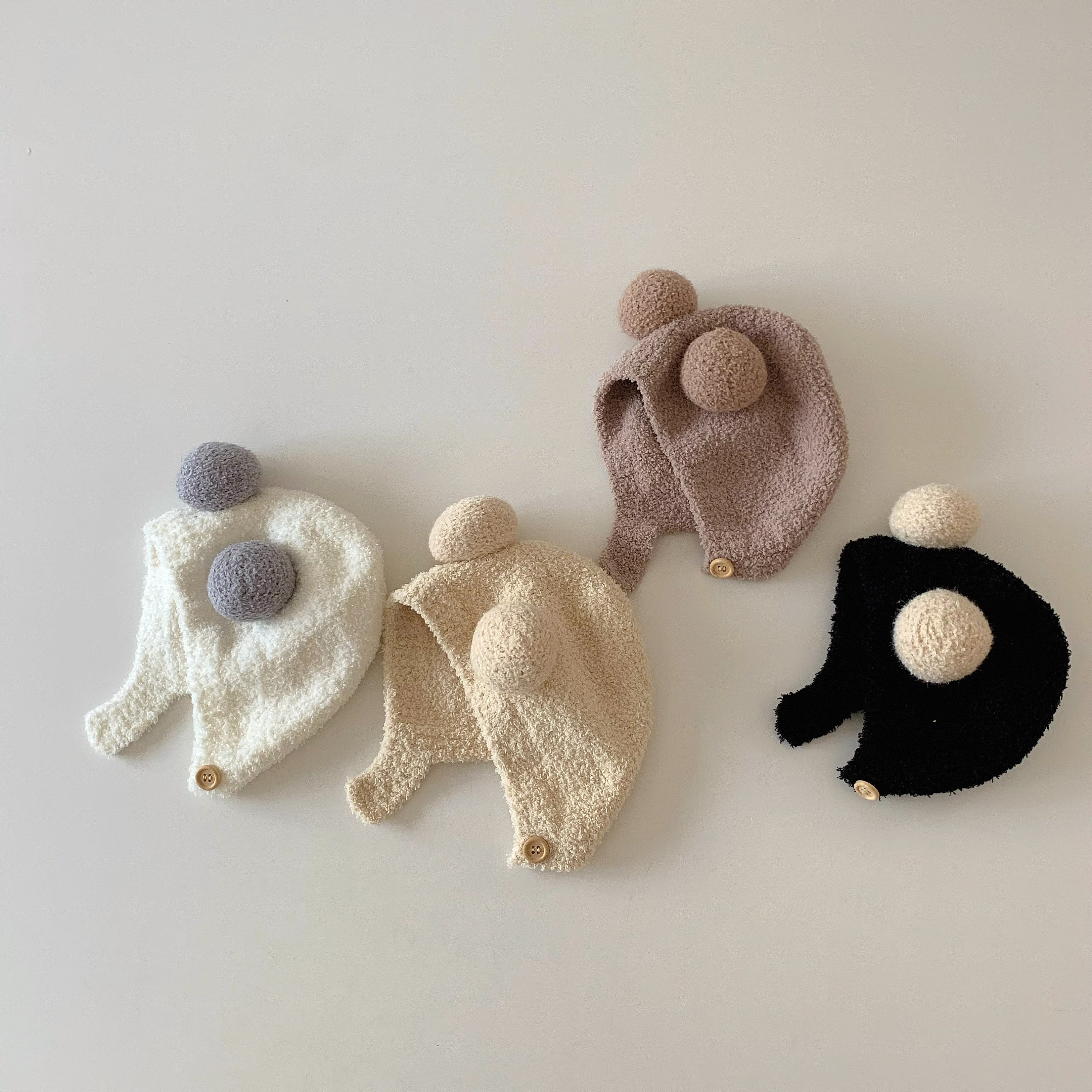  ins韩版秋冬新款宝宝护耳帽保暖防寒帽舒适婴儿双球软糯包头帽潮