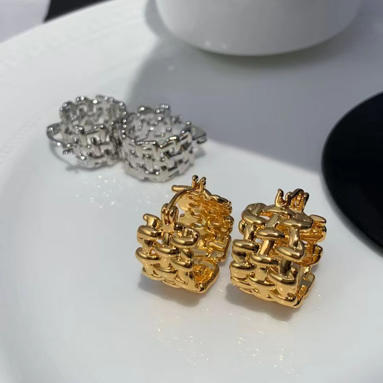 铜合金耳饰 圣简约轻奢金属编织耳扣时尚百搭耳环气质法式金色款