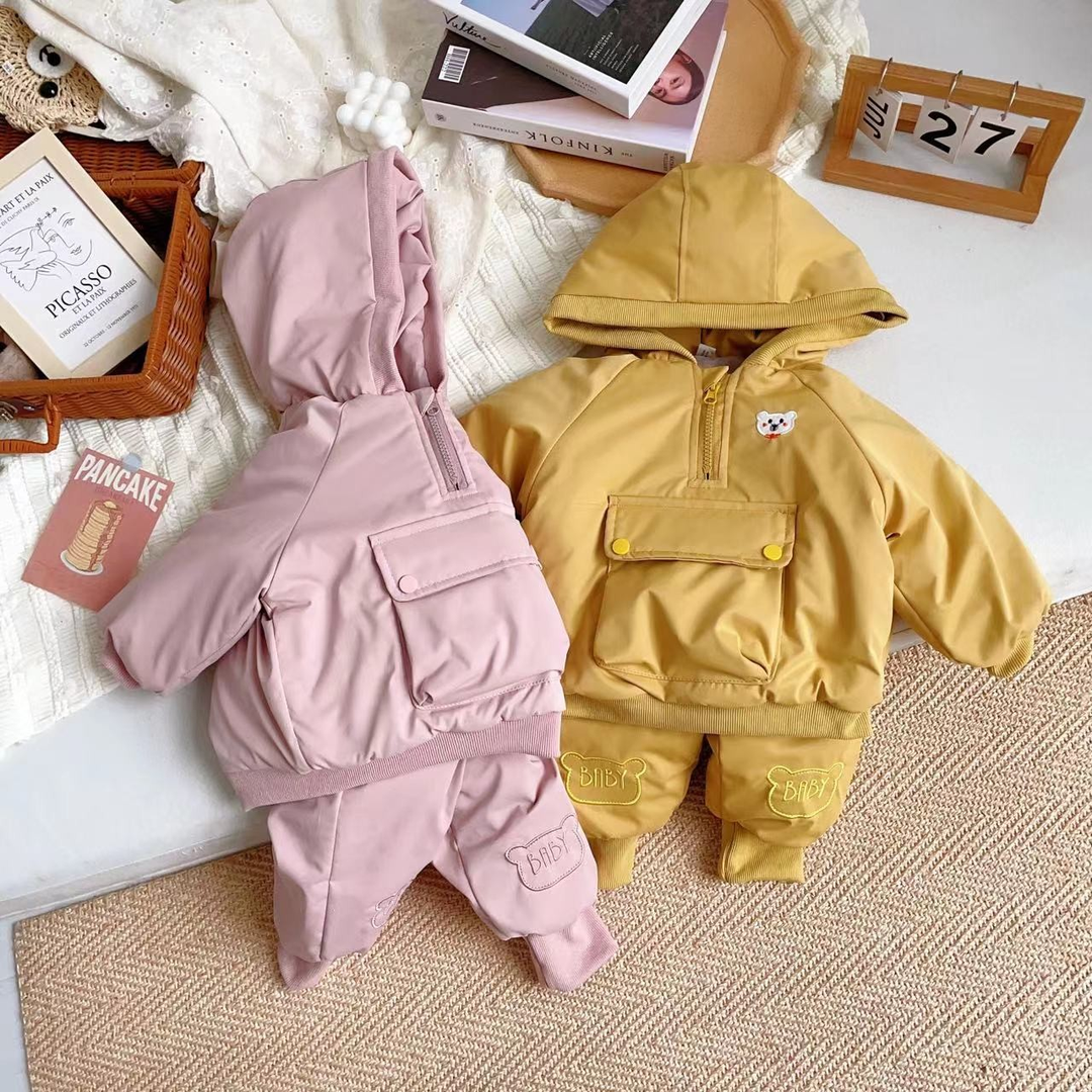 橘止皮【现货】儿童棉服套装冬季男童女童加绒棉衣两件套WDT220068