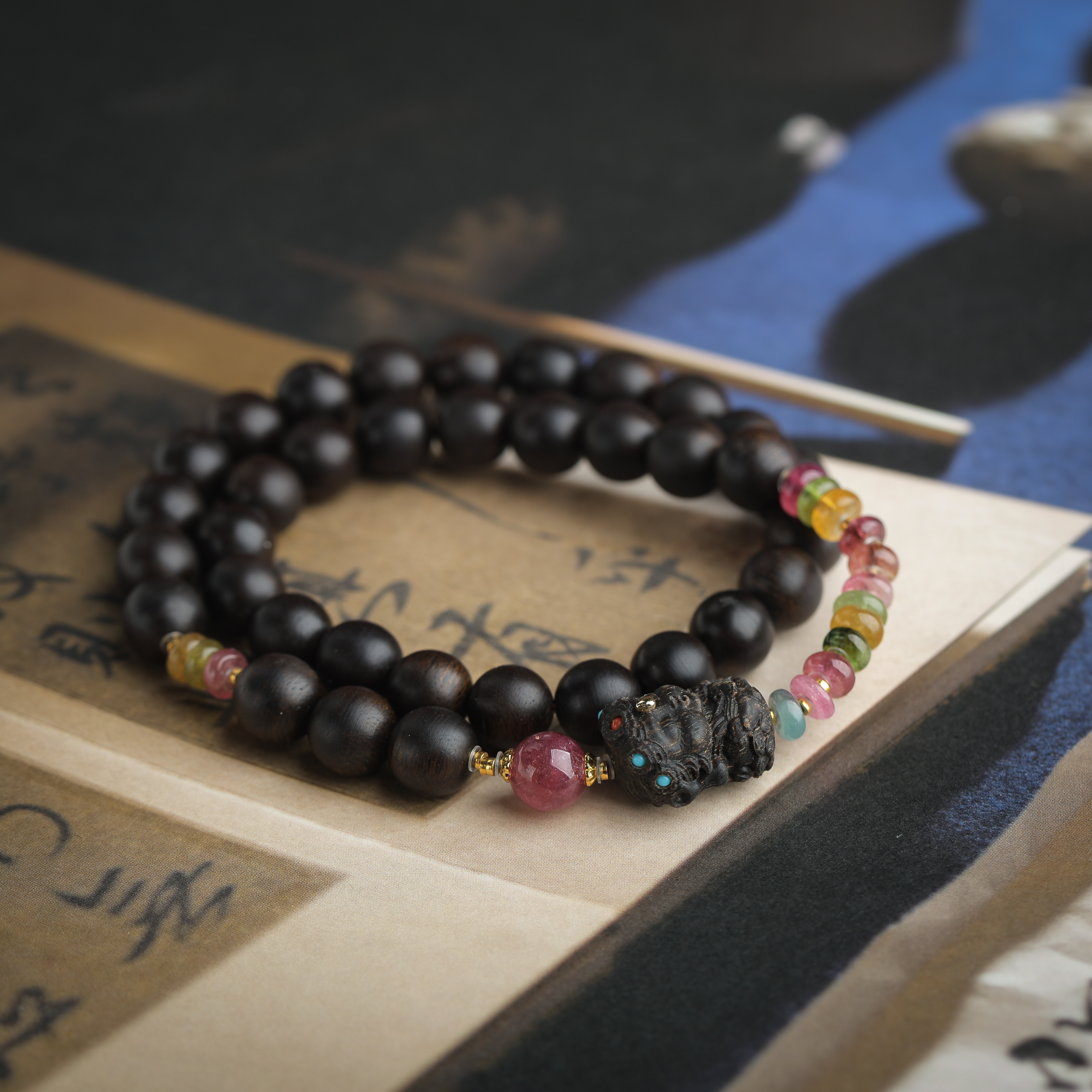 沉水富森红土双圈搭配沉香木雕度母设计（多样性发货）赠养香礼盒Q