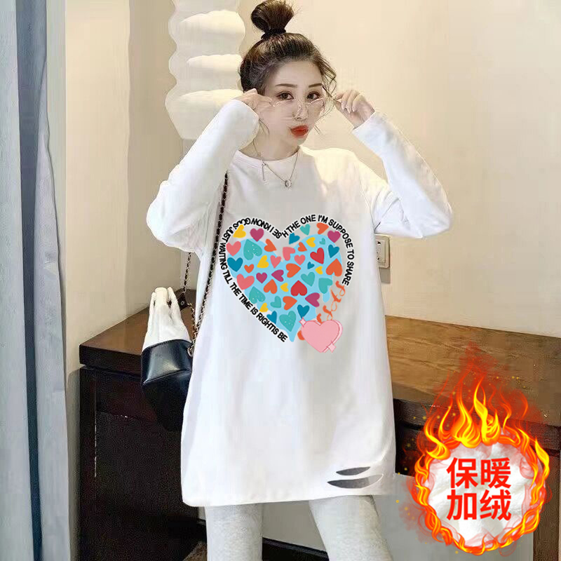 白色长袖t恤女春秋冬季新款宽松韩版内搭中长款打底衫纯棉上衣