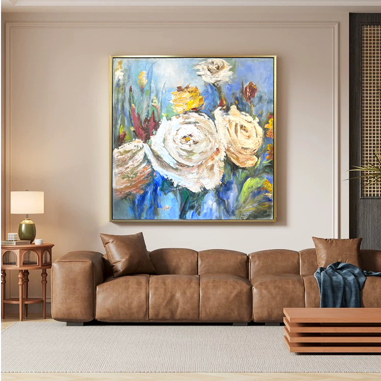遇听《繁花》美式黑白灰风纯手绘油画【不包安装】【所有尺寸都属定制】