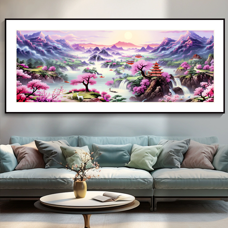 皇室蒙娜丽莎祥瑞人间十字绣2024印花客厅流水生财聚宝盆山水画绣