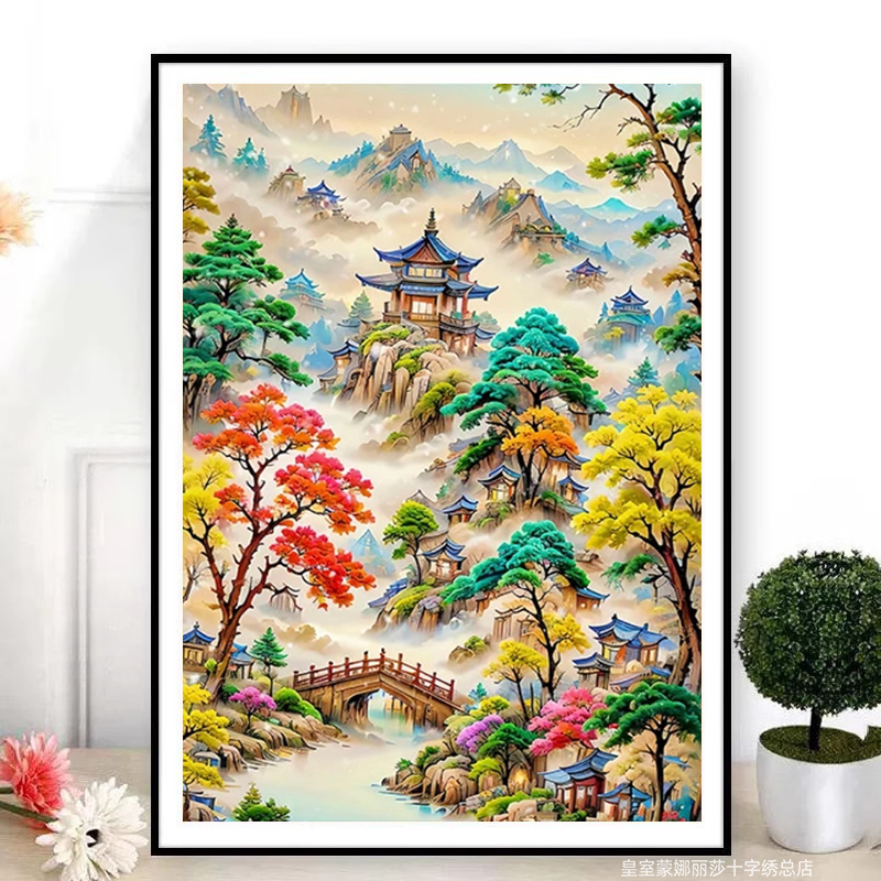 皇室蒙娜丽莎林峰崎阁十字绣2025今年新款绣客厅竖版玄关风景刺绣