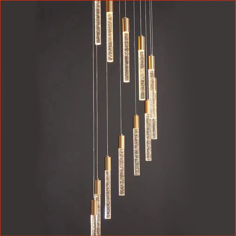 轻奢水晶楼梯吊灯大气旋转长吊灯别墅现代简约中空楼梯间客厅吊灯