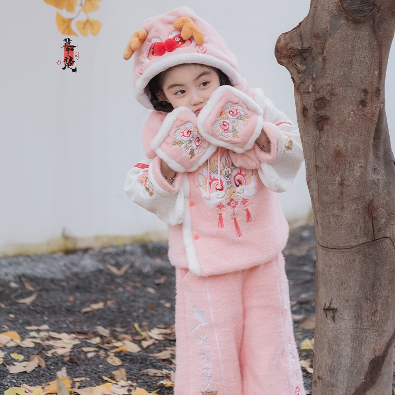 辰龙迎新】冬款新款加厚过年刺绣儿童汉服唐装女宝国风拜年服套装