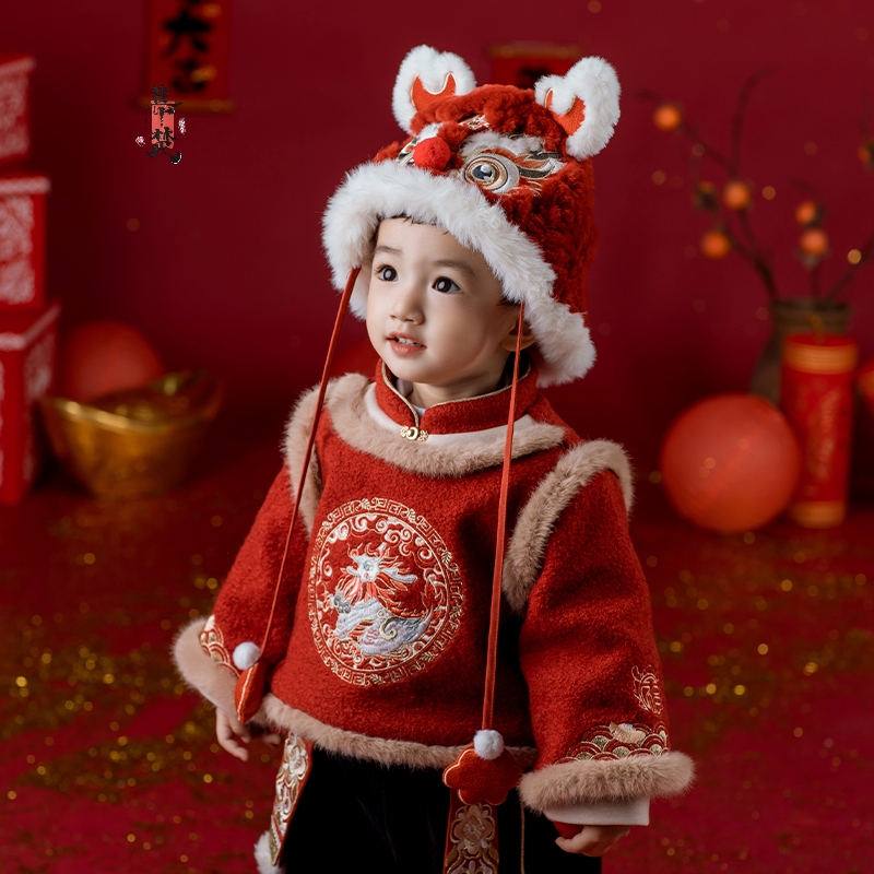 麒麟儿】男童汉服冬加绒加厚春节国风中式套装春节儿童新年拜年服