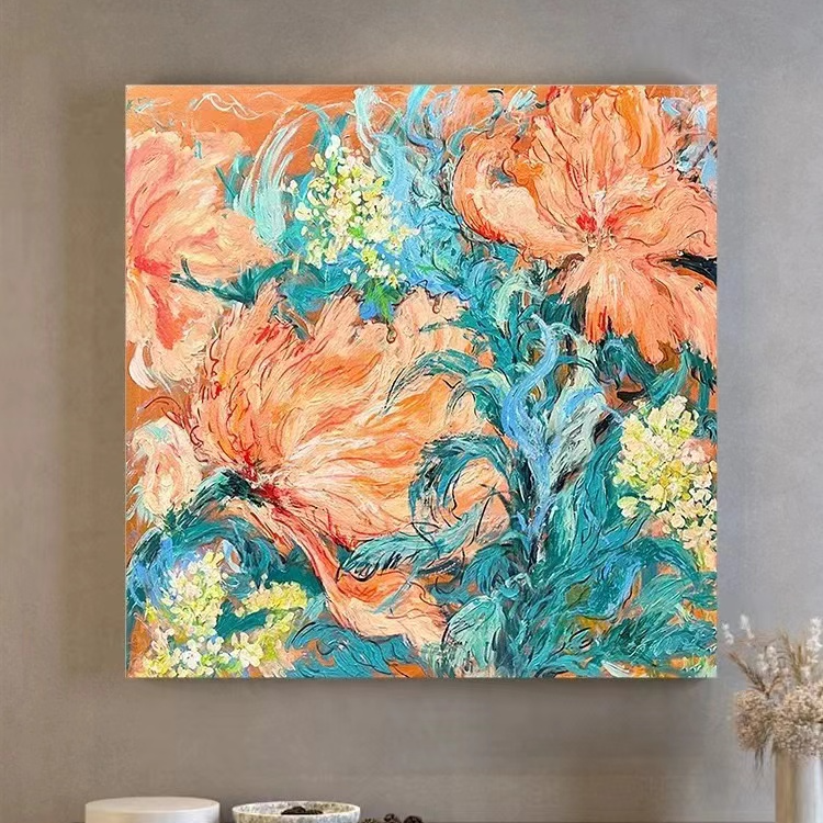 油画手绘名画《花卉》现代北欧餐厅挂画玄关客厅背景墙装饰画家装