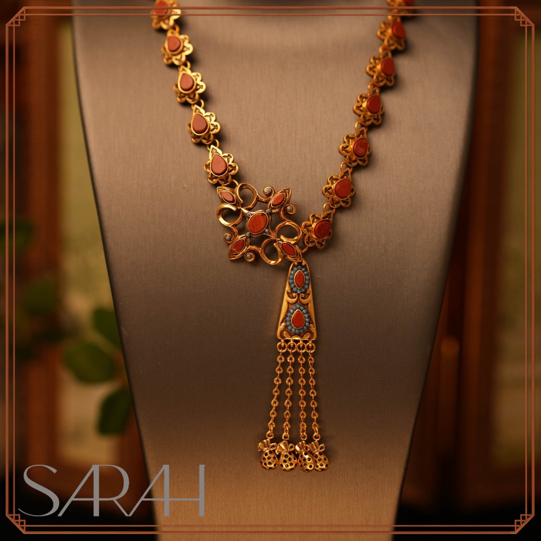 铜合金合成锆石项链 DearLisa.国风系列中式轻奢高定红色流苏项链