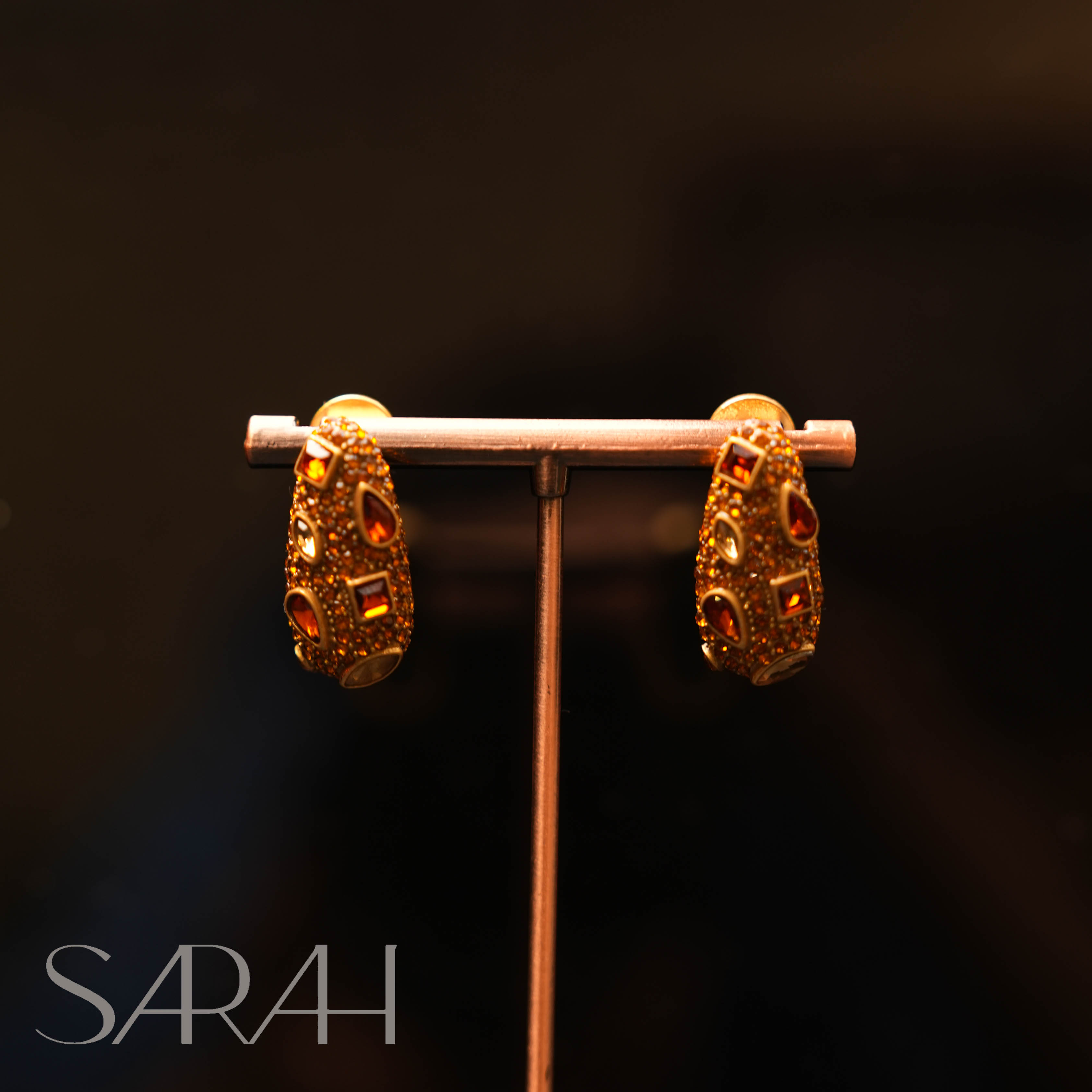 铜合金琉璃耳饰 DearLisa.精工系列 复古水滴型满钻耳钉 送女友