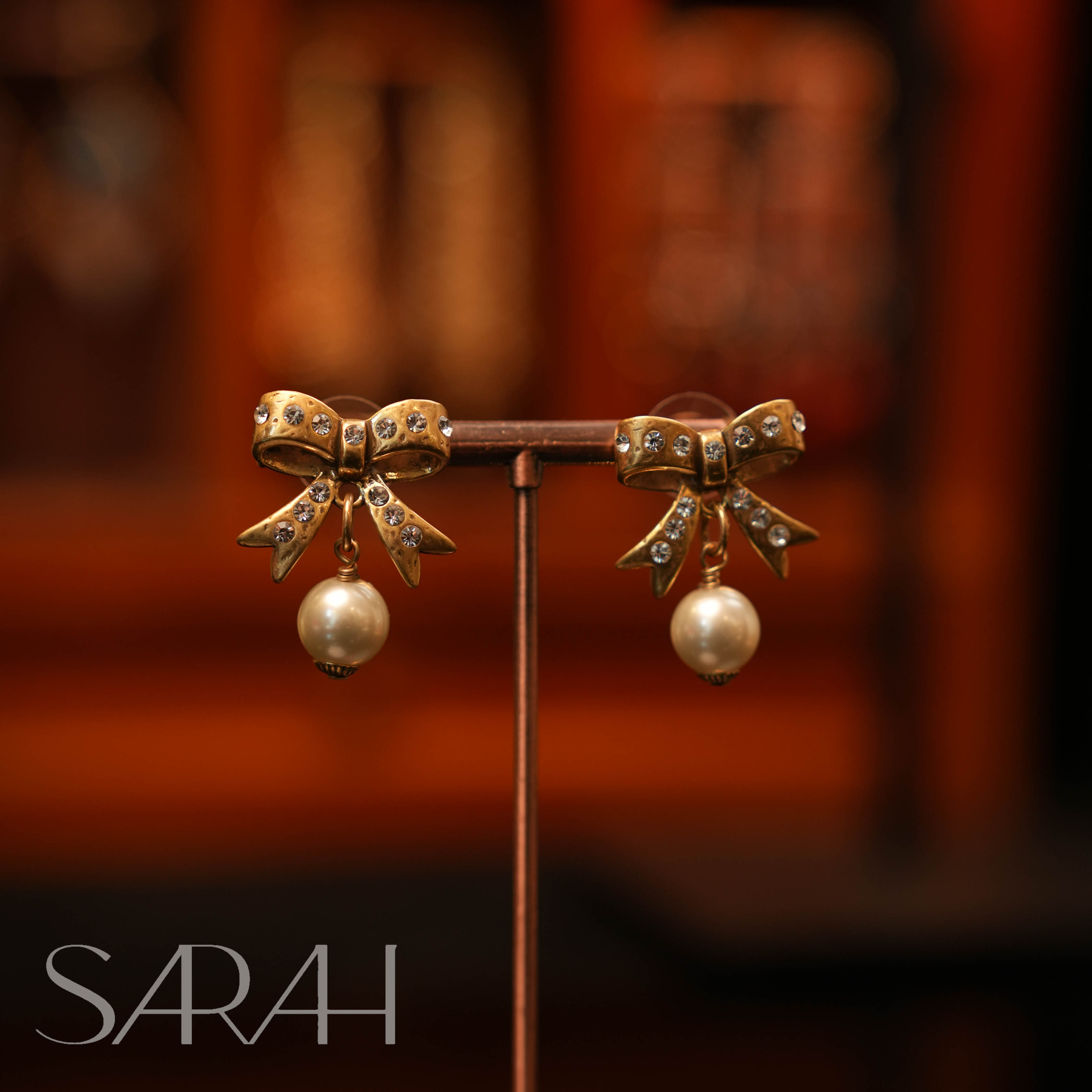 铜合金合成锆石耳饰 DearLisa.精工系列 宫廷风蝴蝶结925银针耳钉