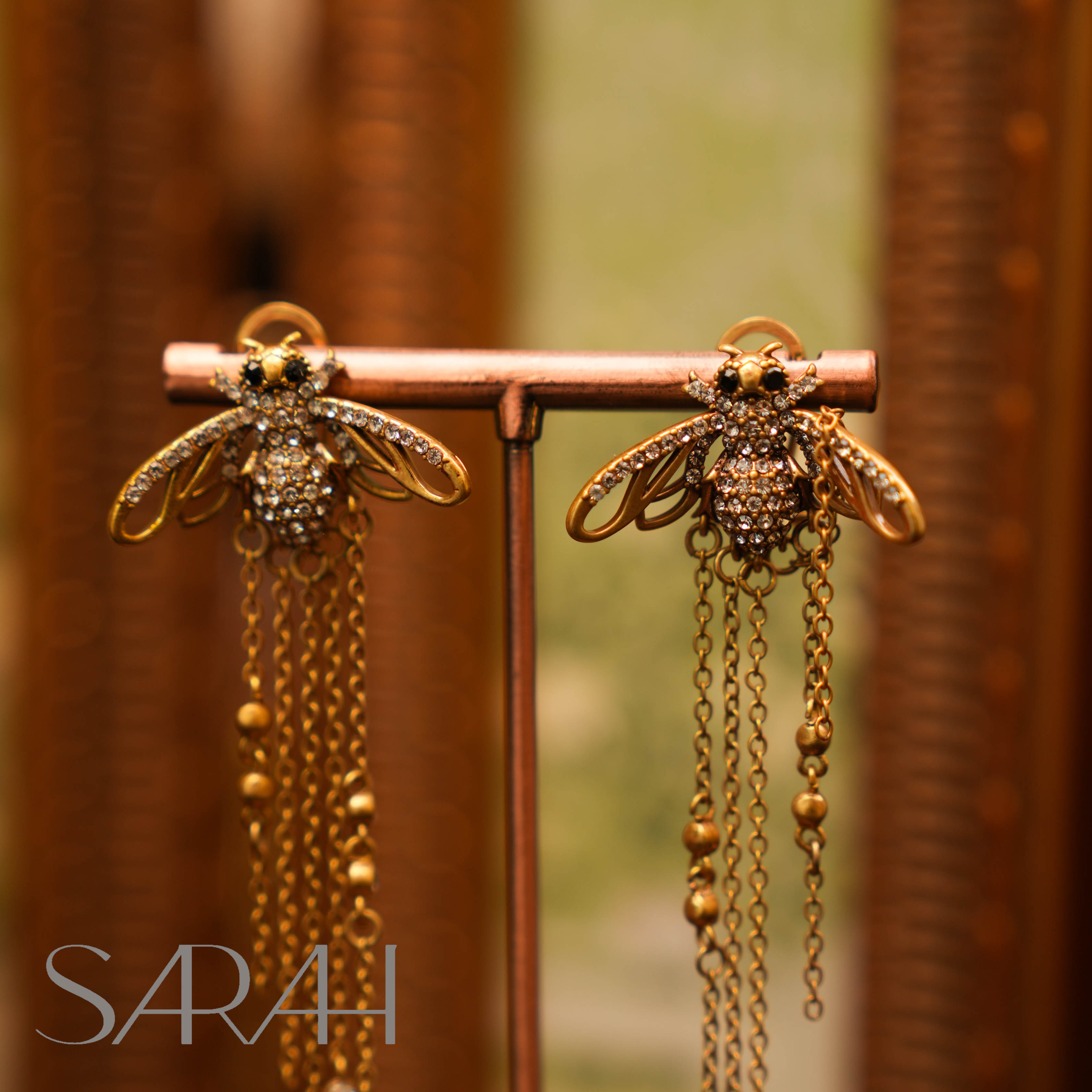 铜合金仿珍珠耳饰 DearLisa.精工系列 金色蜜蜂流苏 925银针 耳钉