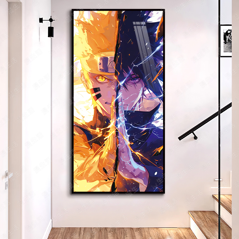 火影忍者竖版鸣人佐助合影挂画铝合金装饰画篮球客厅卧室玄关挂画
