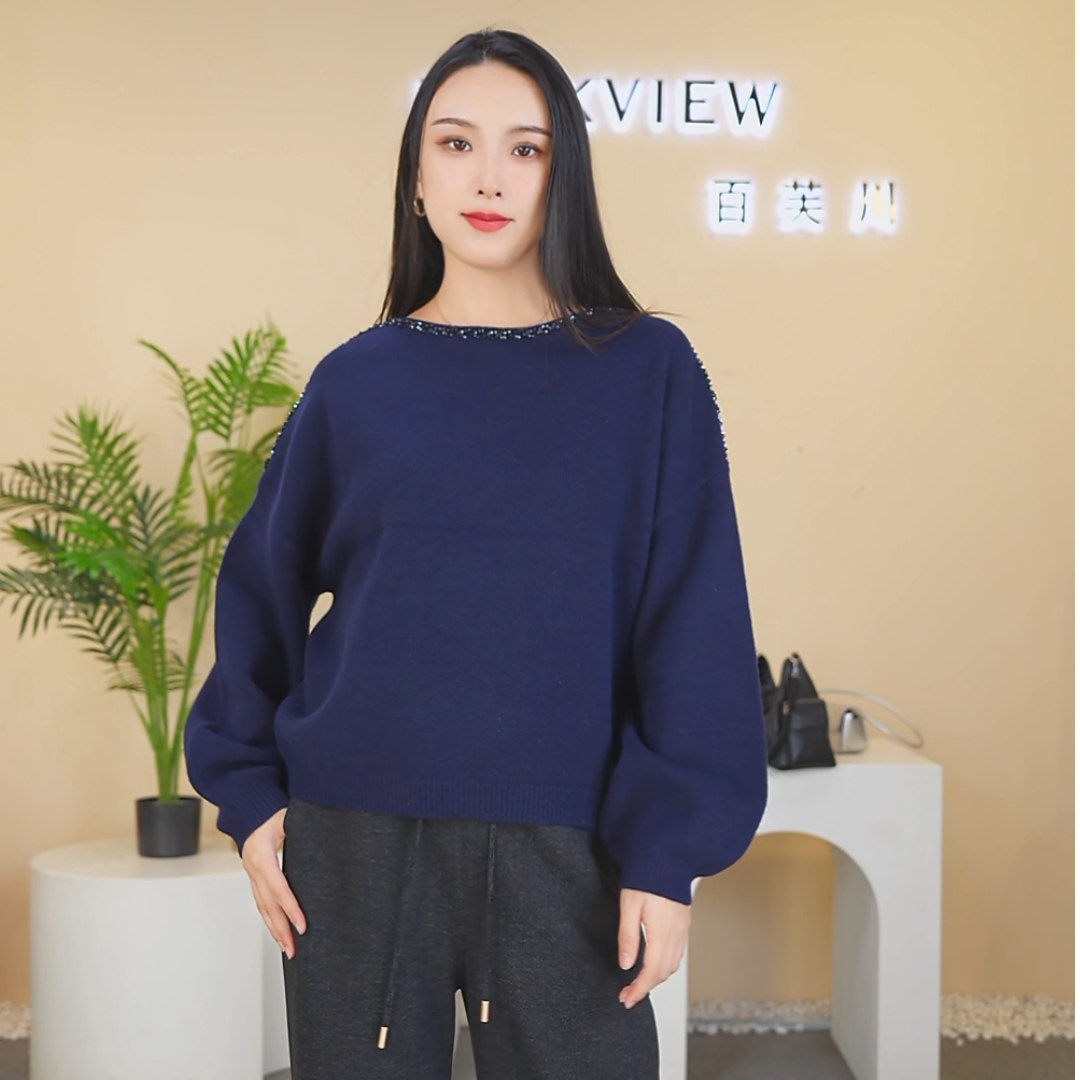 PARKVIEW/百芙川针织衫时尚休闲百搭红色宽松圆领套头AW5033-2