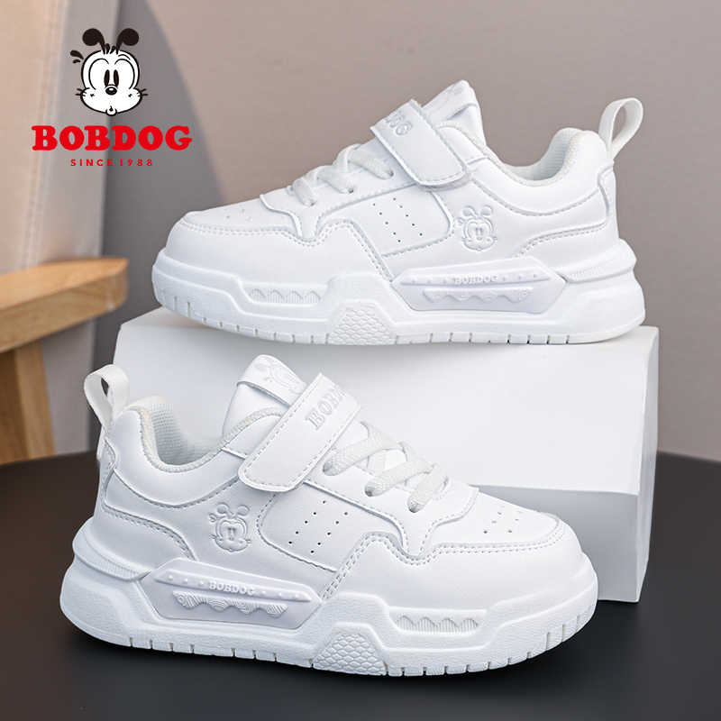 巴布豆童鞋儿童小白鞋板鞋透气小学生白鞋男童白色运动鞋女童鞋子