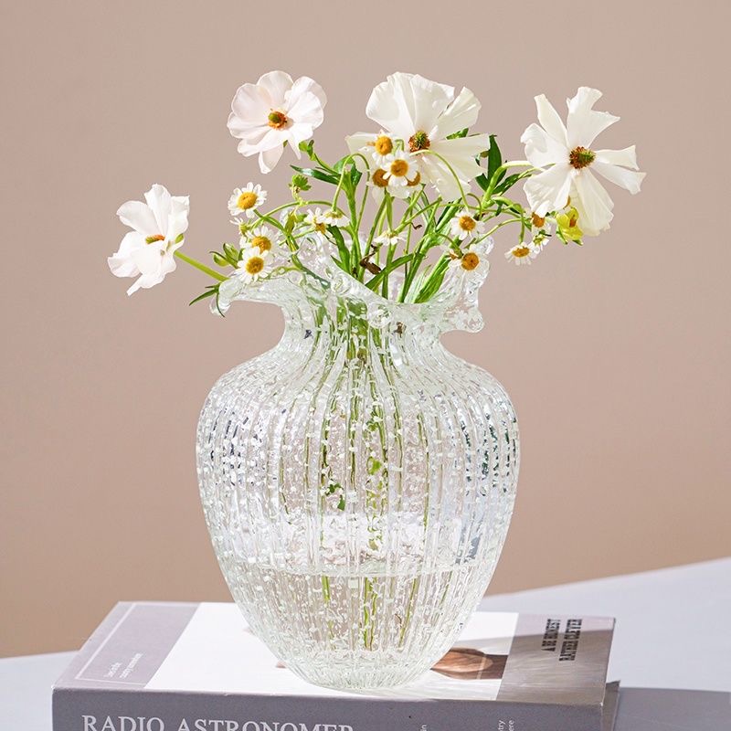 夜光浪花口玻璃花瓶插花水养摆件花瓶家居饰品