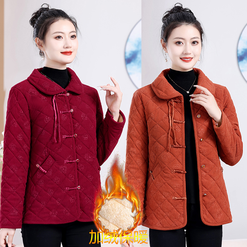 2025妈妈棉衣冬季加绒罩衣保暖老年人中老年女装加厚外套妈妈装