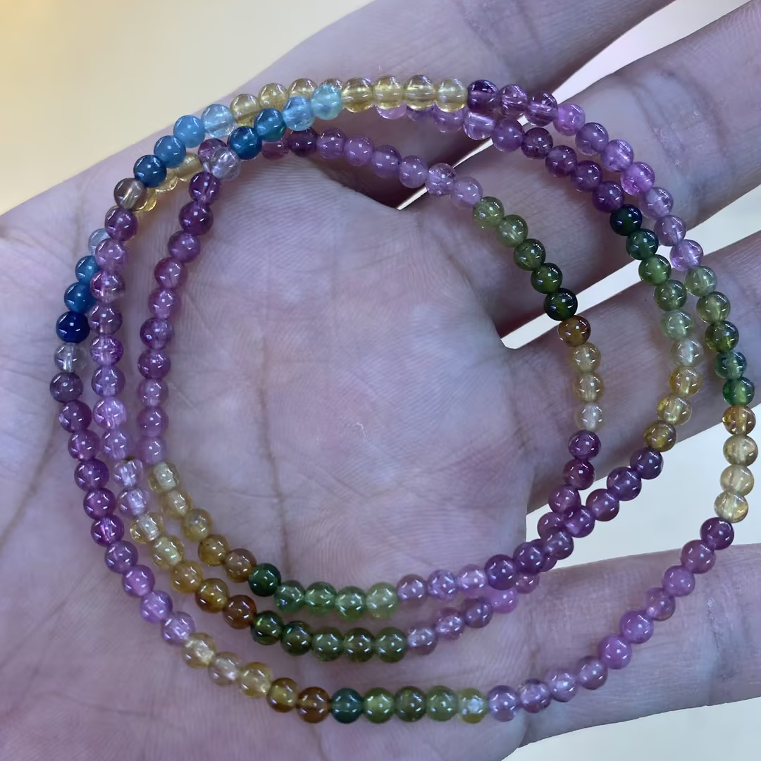 天然冰透彩碧玺多圈手链手串