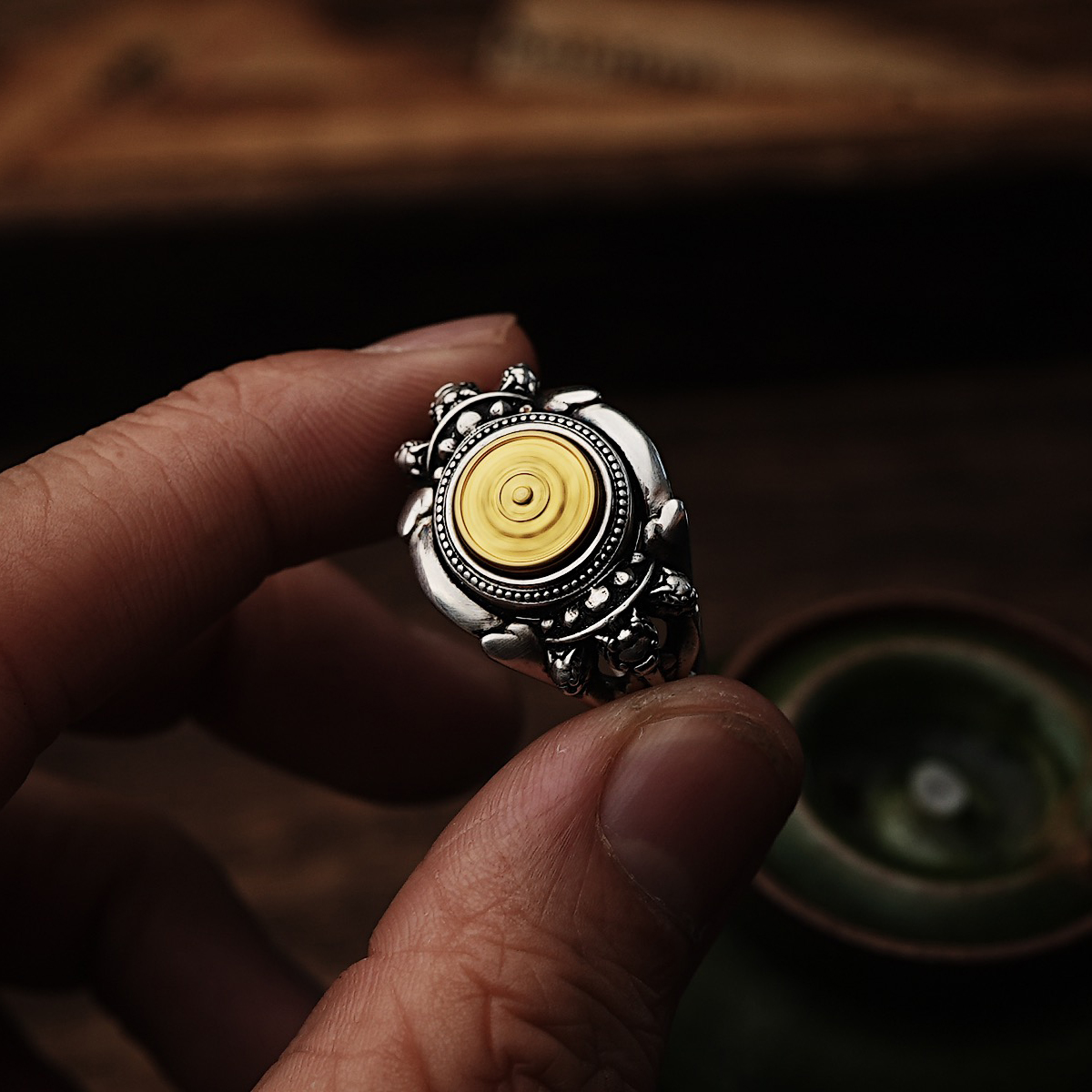 925银戒指 隐西造物国风潮流手工礼物指环复古潮莲花摩羯戒指