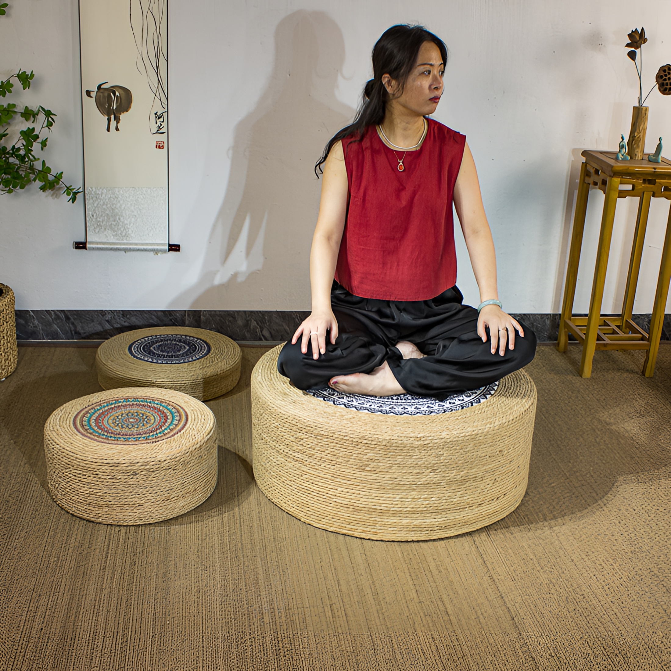 打坐加高草香大蒲团打坐禅修垫拜跪垫冥想坐垫地上彩色松弛感耐用