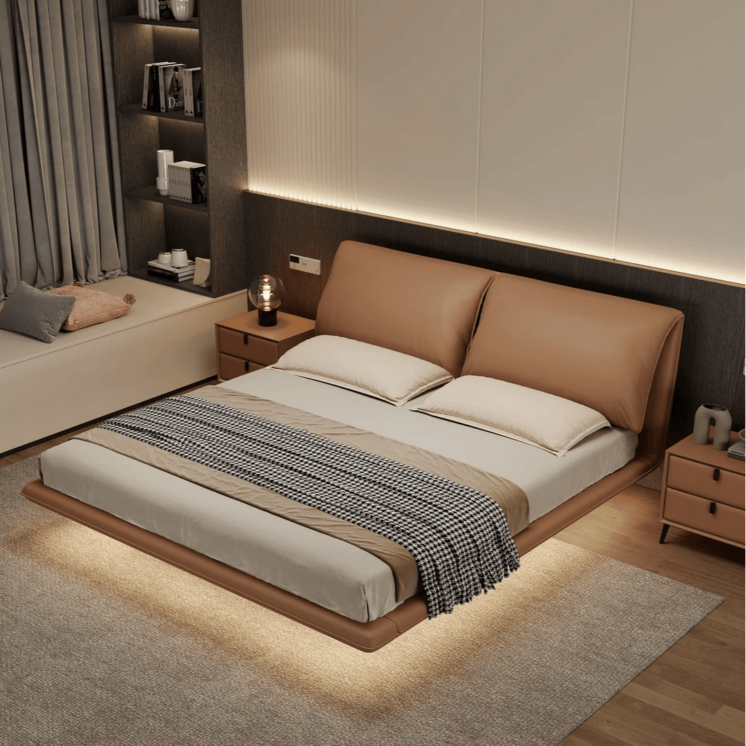 悬浮床现代简约软包双人床新款意式极简大象耳朵真皮床F231