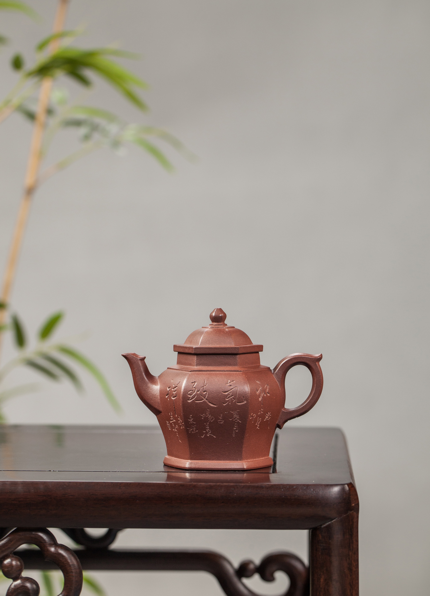  全手工制作原矿红降坡泥料 150cc六方宫灯紫砂壶 茶壶 宫灯壶 