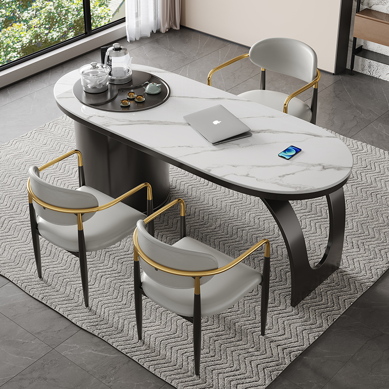 现代简约轻奢岩板茶桌椅组合家用茶台办公室阳台小茶几书桌一体