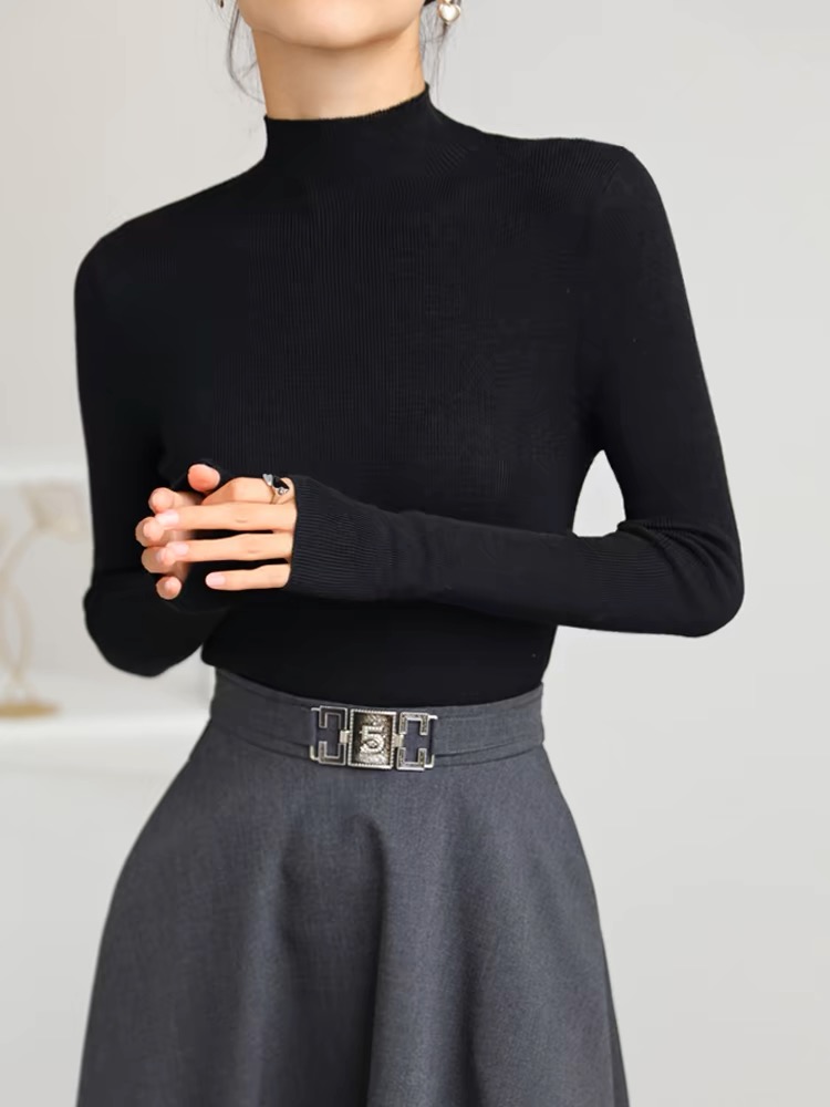 慧慧 【柔软棉花糖】半高领百搭简约长袖打底秋冬新款时尚针织内搭