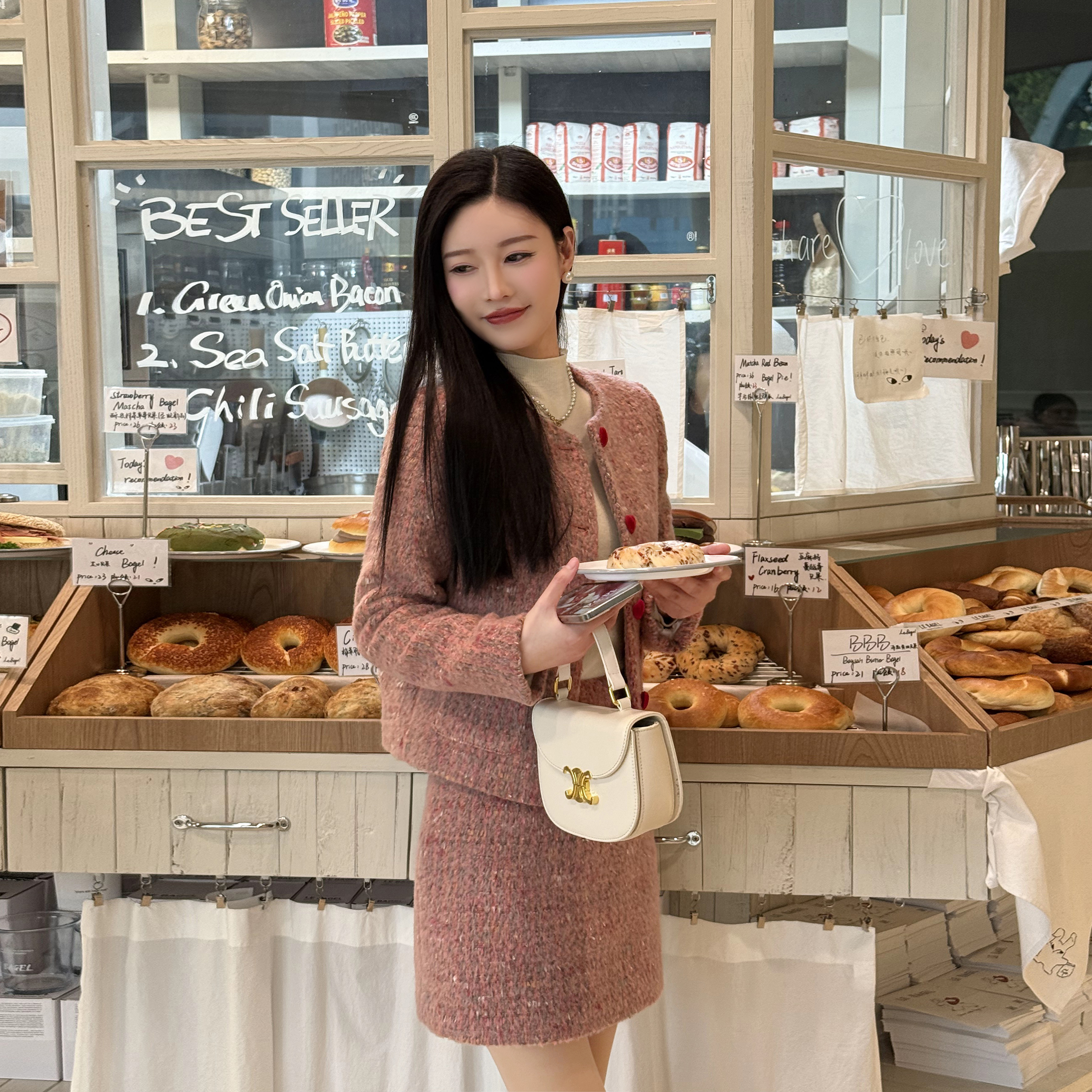 慧慧【冬日蜜桃】新款保暖加厚绵羊毛羽绒款小香风套装