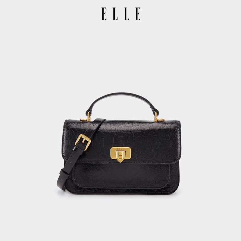 ELLE25新款限定女士经典百搭链条翻盖真皮单肩斜挎包24681