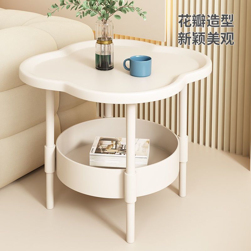 轻奢卧室床头柜客厅小圆桌置物沙发小茶几四叶草边几创意家用落地