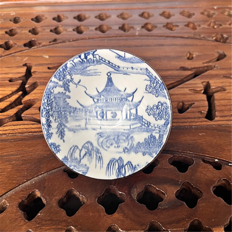 【斗笠亭台楼阁】陶瓷纯手工主人杯斗笠杯复古釉下彩全手工手绘