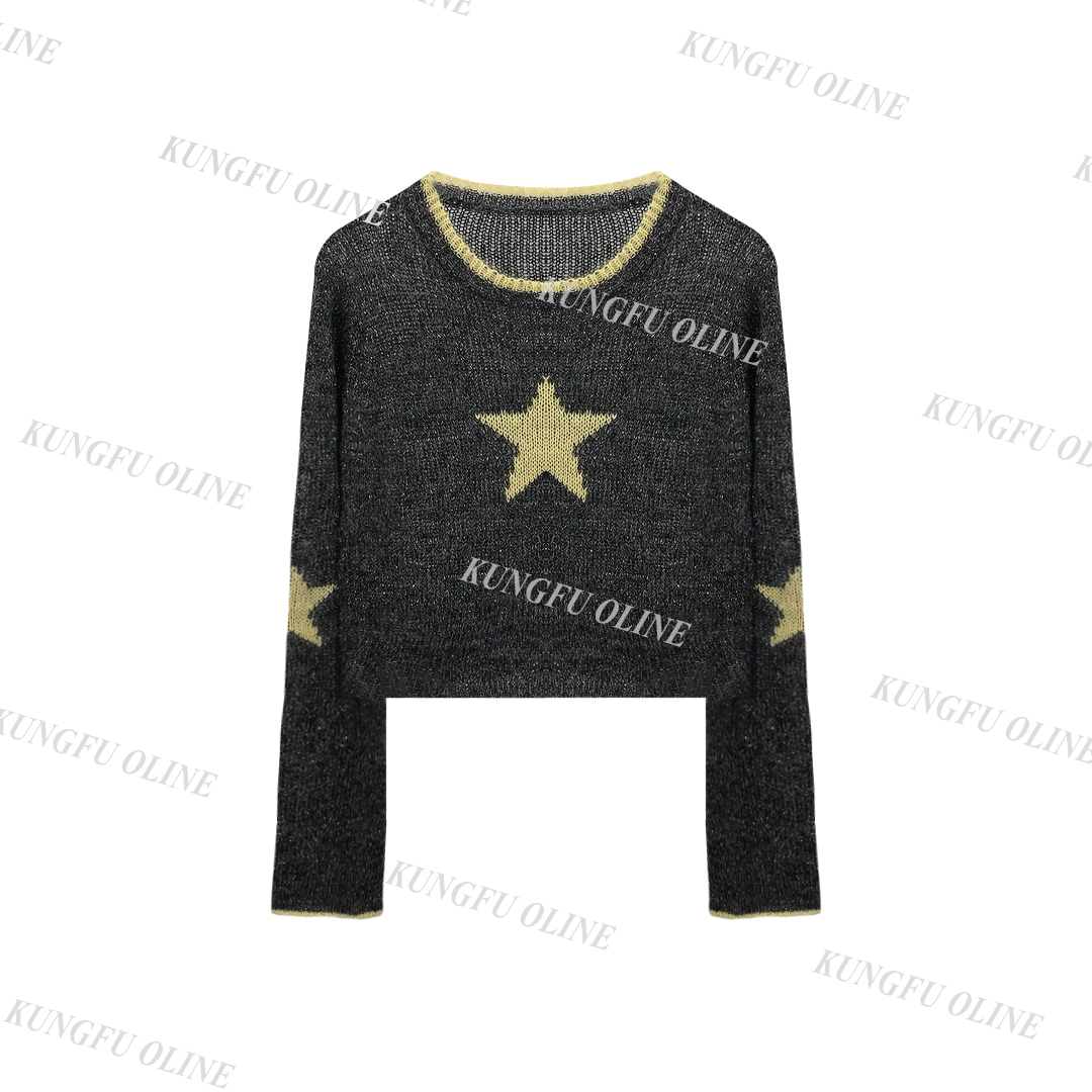 【丢丢】五角星毛衣毛衣女提花高级感喇叭袖洋气长袖上衣MY8656