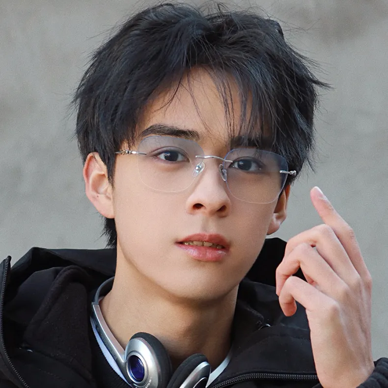 防蓝光辐射眼镜男无框切边近视眼镜变色防紫外线强光时尚潮眼镜女