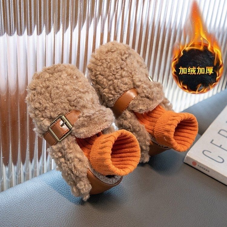 女童新款毛毛鞋冬季外穿防滑加绒一脚蹬豆豆鞋女宝宝韩版儿童棉鞋