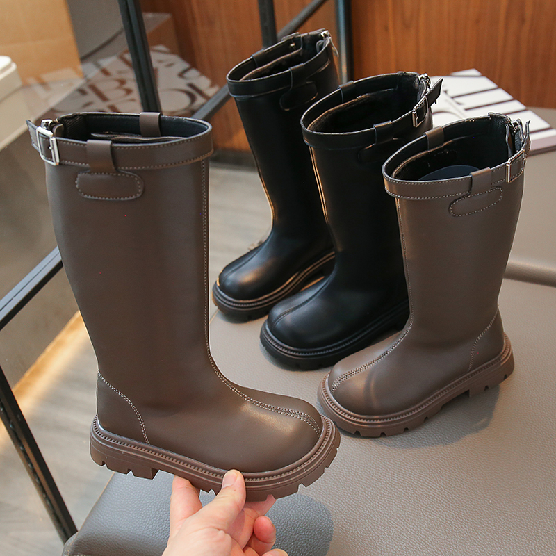 女童高筒长靴2023秋季新款女孩时尚百搭秋冬中大童软底骑士靴262