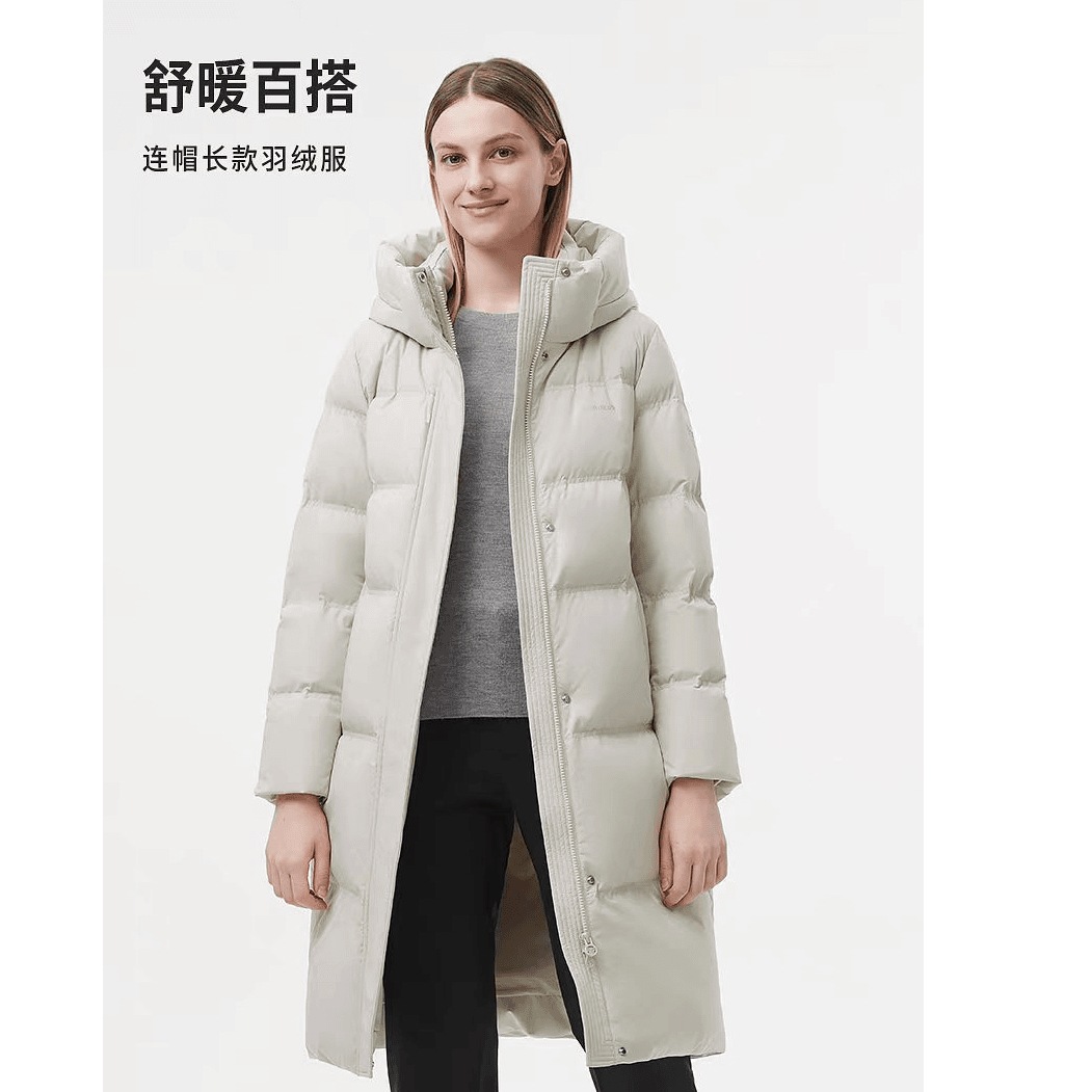 坦博尔24冬季新款女经典版型中长款连帽羽绒服遮肉显瘦保暖外套