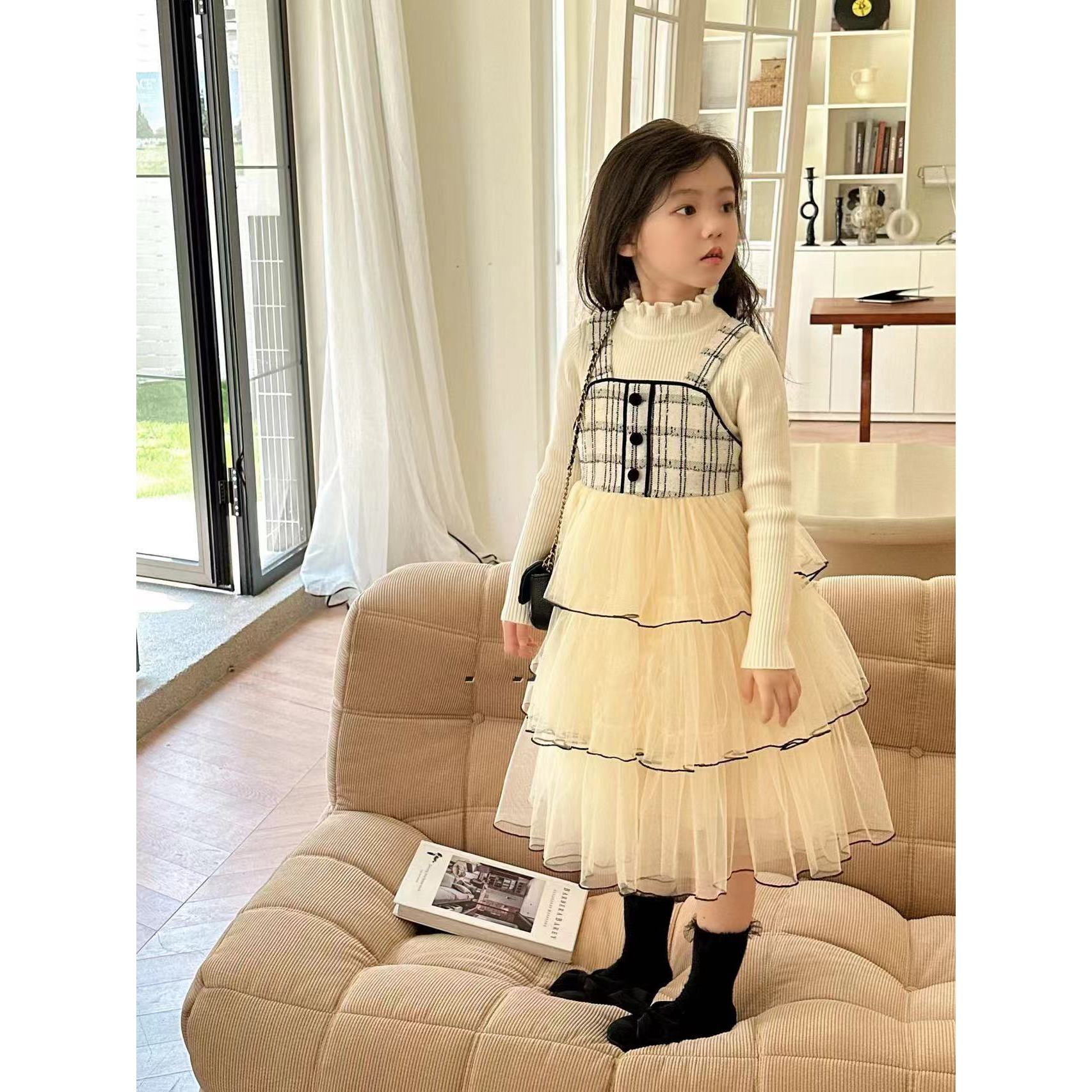 现货  2024秋季儿童时尚女童休闲小香风吊带连衣裙3211