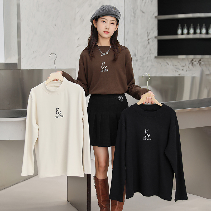 胖女童打底衫春秋款加厚大码童装女大童双面绒加肥上衣半高领T恤