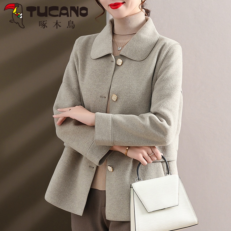 妈妈秋装短款毛呢外套2023新款中老年女装春秋气质小个子双面呢子