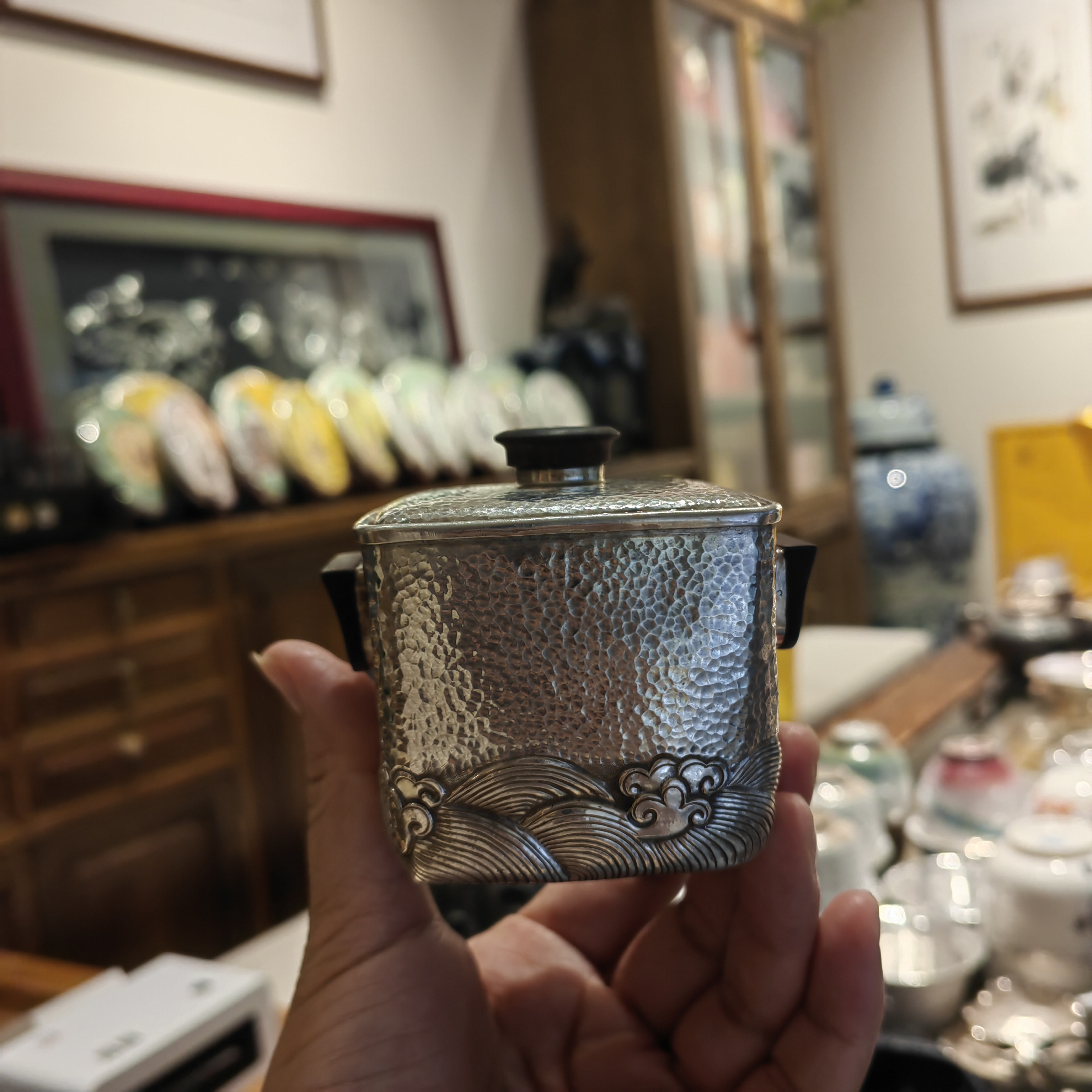 云南鹤庆手工打造四方盖碗