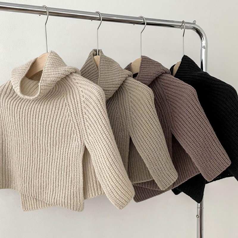 秋冬韩版百搭纯色保暖套头围脖高领开叉围脖外搭毛线针织围巾斗篷