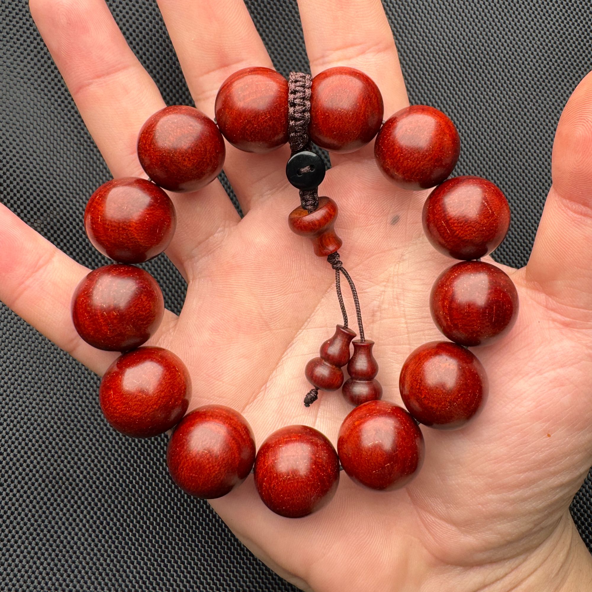 印度小叶紫檀 檀香紫檀18mm13颗满龙鳞泥料鸡血红高货 手串