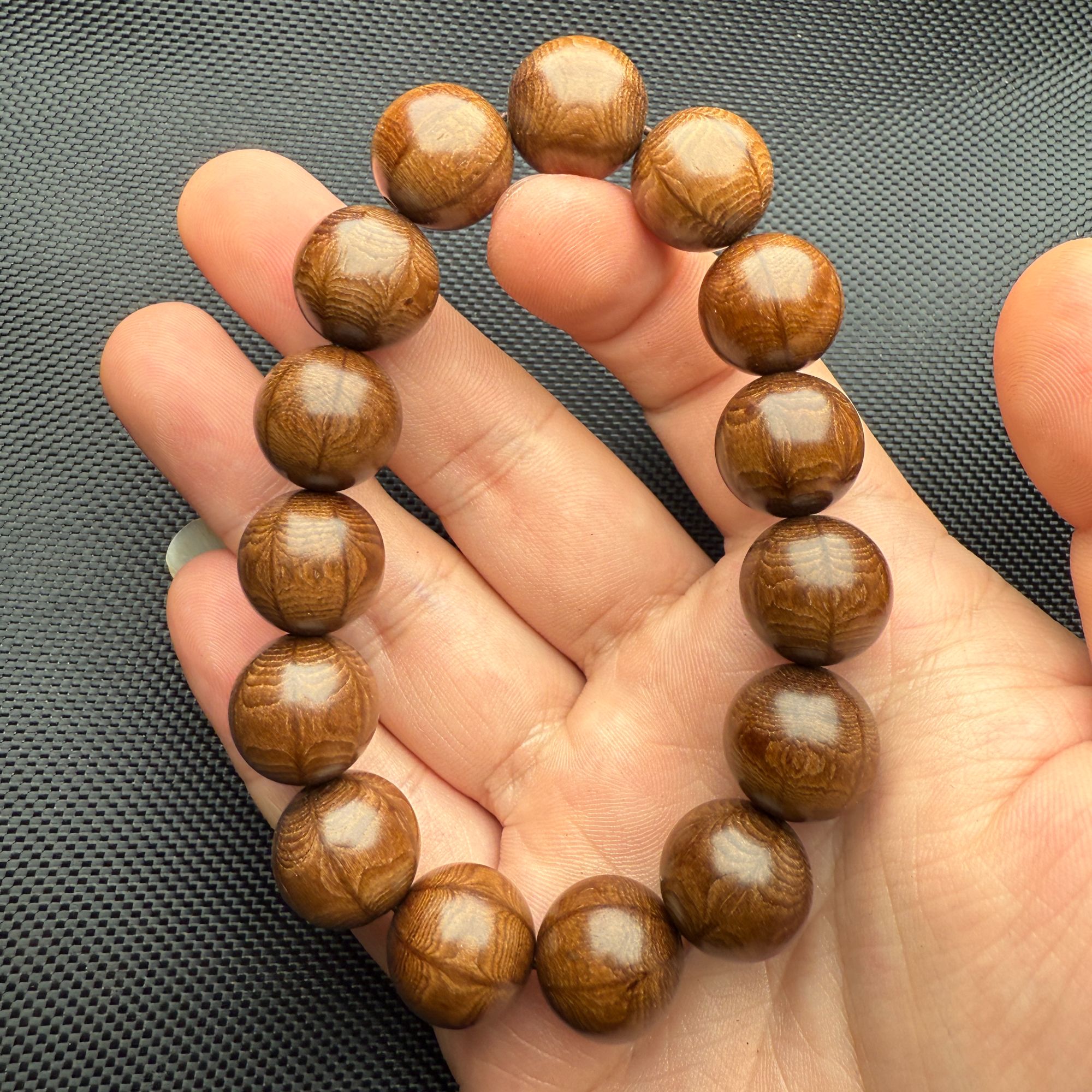 五台山六道木15mm手串焦糖味老料自然莲花纹木质文玩 福利款