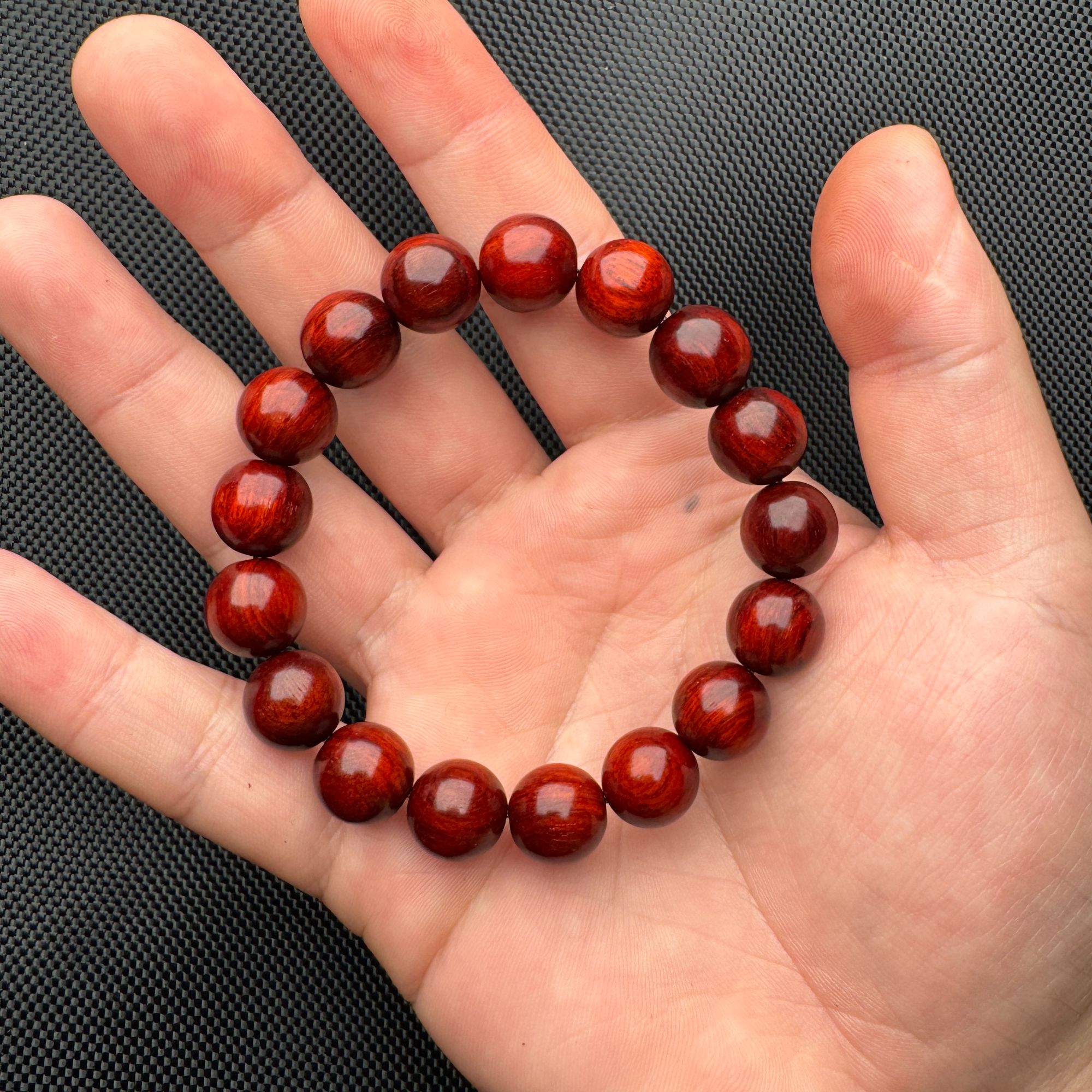 印度小叶紫檀 檀香紫檀12mm17颗鸡血红泥料单圈文玩手串