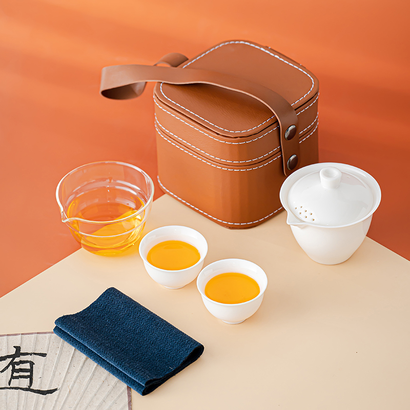 简约轻奢羊脂玉白瓷快客杯陶瓷车载户外高档便携式露营旅行茶具