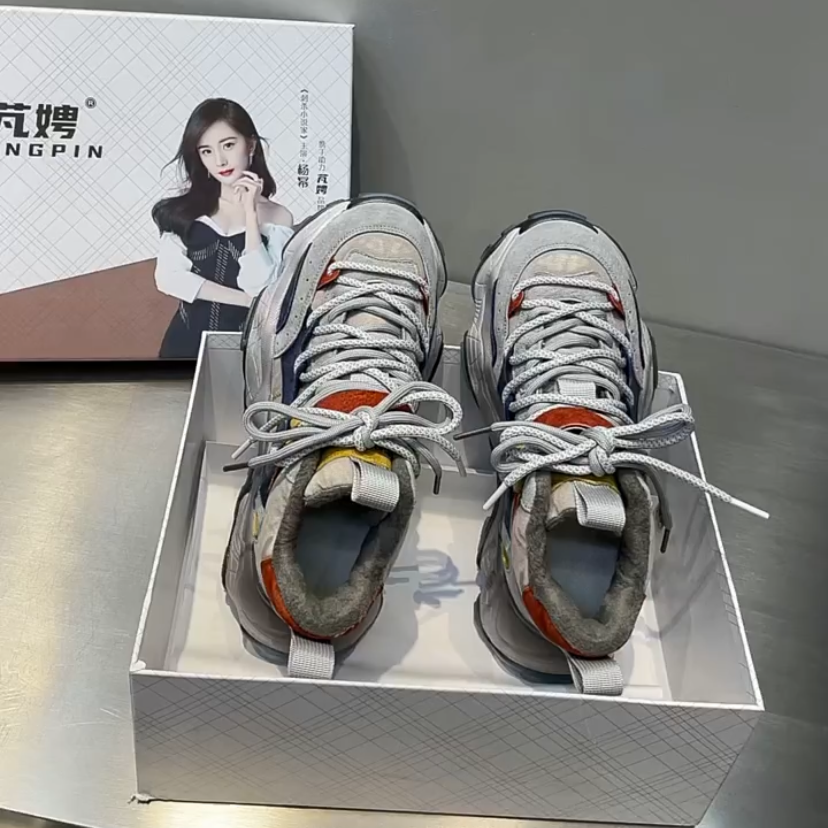 红蜻蜓牌2023春季新款网红高筒系带老爹鞋女ins潮复古运动单鞋休