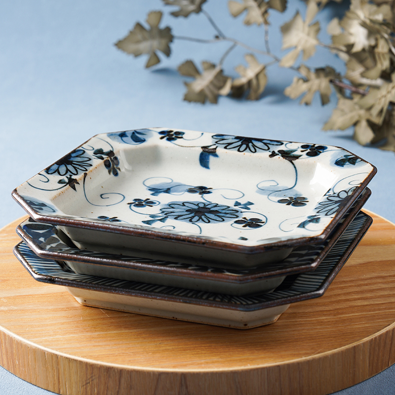 波佐见烧古染纹八角盘子