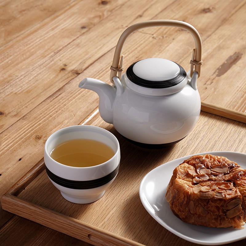 白山陶器墨线茶具家用陶瓷茶碗简约高级复古波佐见烧提梁茶壶茶杯